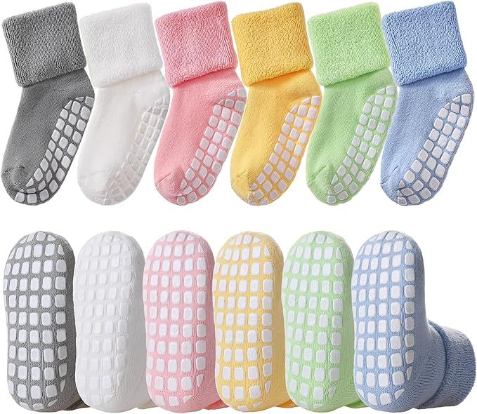 LANLEO Baby Girls Boys Non Slip Socks with Grips Toddler Kids Unisex Warm Thick Cotton Ankle Crew... | Amazon (US)