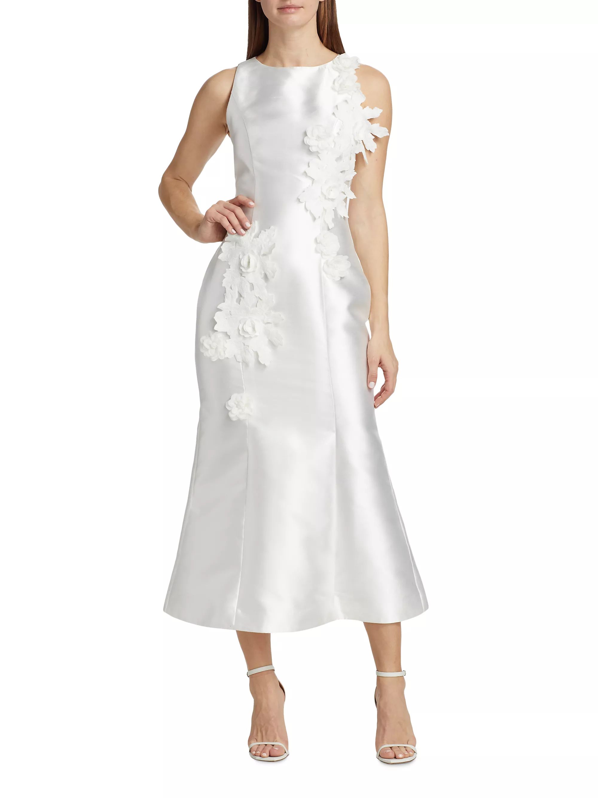 Asha Dress Flower Appliqué Sateen Midi-Dress | Saks Fifth Avenue