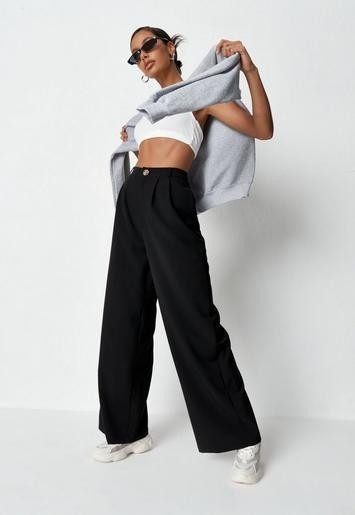 Missguided - Black Pleat Front Grandad Trousers | Missguided (UK & IE)