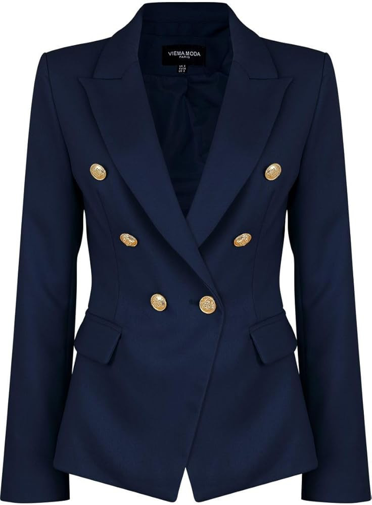 Womens Double Breasted Military Style Blazer Ladies Coat Jacket | Amazon (US)