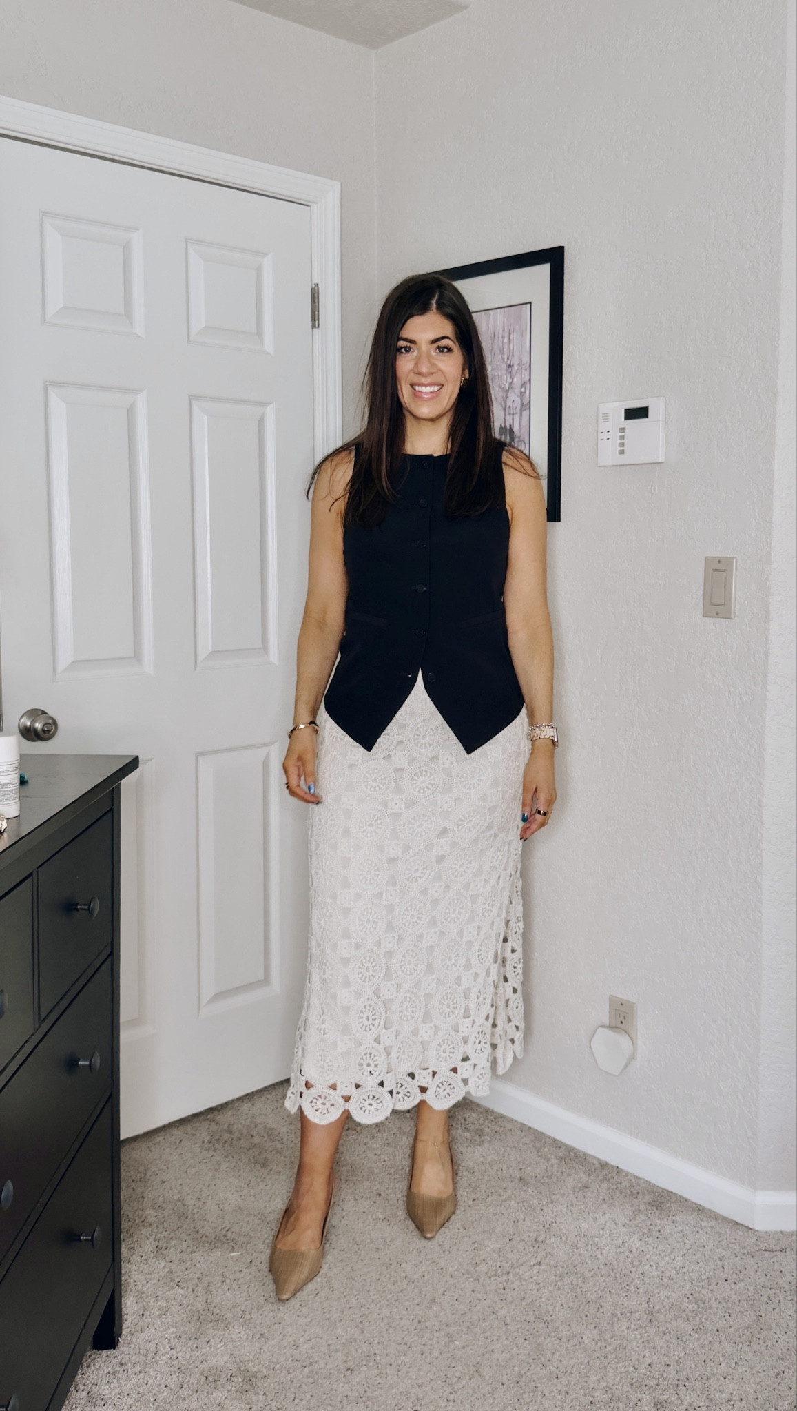 Spring work outfit
In a medium vest
Medium lace skirt 

#LTKTall #LTKMidsize #LTKWorkwear