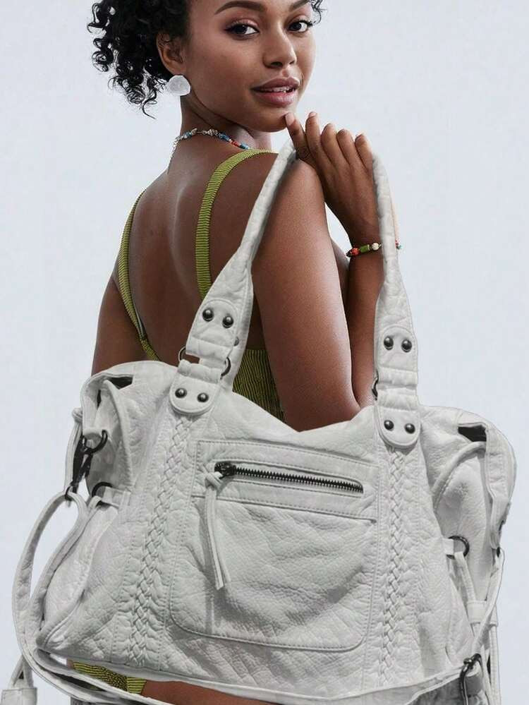 Women's Fashion Street Punk Retro Shoulder Bag, Large Capacity Y2K Biker Handbag, Vegan Leather City Commuter Bag, Detachable Strap Crossbody Bag, Suitable For Daily Use And Gatherings, Great Gift, New Ladies Handbag , Punk | SHEIN