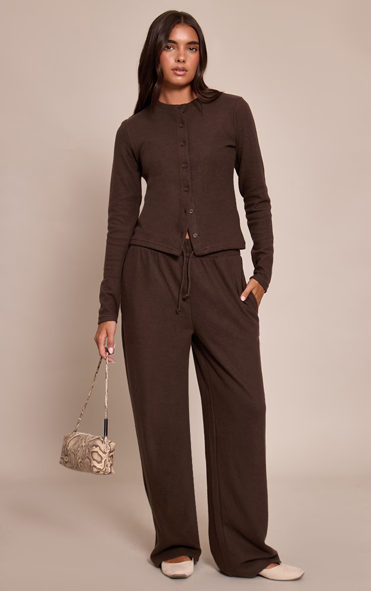 CHOCOLATE SOFT TOUCH BUTTON DOWN TOP | PrettyLittleThing UK