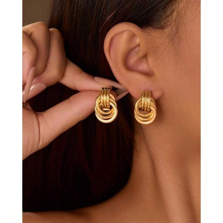 Gold Knot Heart Earrings For Women Colored Drop Dangle Statement Earrings Chunky Link Earring Jewelry | SHEIN