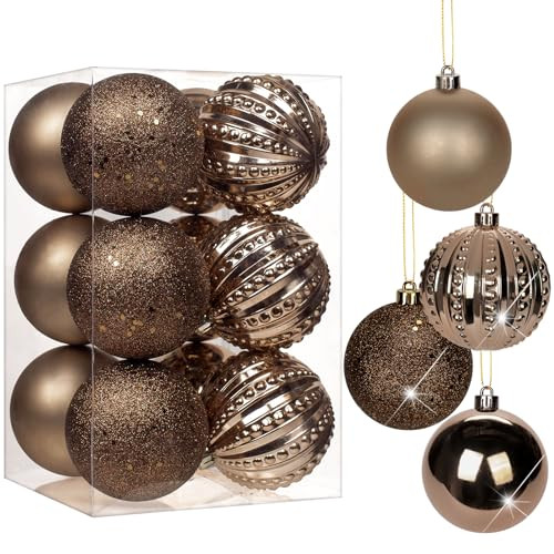 3.15" Bronze Christmas Balls Ornaments 12 Pcs Shatterproof Christmas Ornaments Set Matte Large Bronze Ornament for Xmas Tree Halloween Holiday Party | Amazon (US)