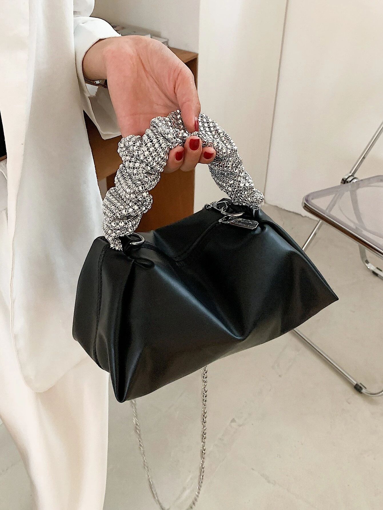 Sequin Decor Handle Chain Satchel Bag | SHEIN