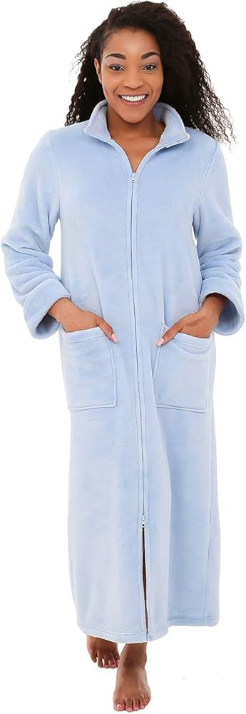 Alexander Del Rossa Women's Zip Up Fleece Robe, Warm Loose Sherpa Bathrobe | Amazon (US)