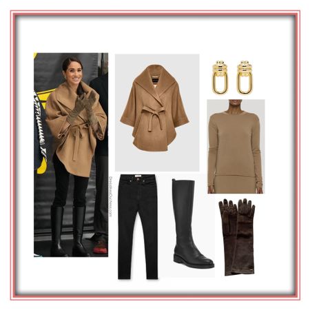 Meghan Markle in Sentaler cape and Co riding boots 