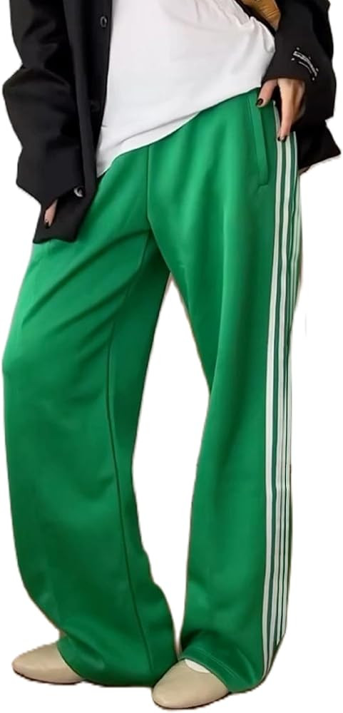 KMBANGI Women Striped Track Pants Elastic Waist Straight Leg Sweatpants Joggers Wide Leg Side Str... | Amazon (US)