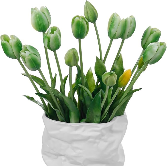 15 Pcs Green Artificial Flowers Tulips Real Touch Latex Plastic Soft Faux Bouquets for Party, Wed... | Amazon (US)