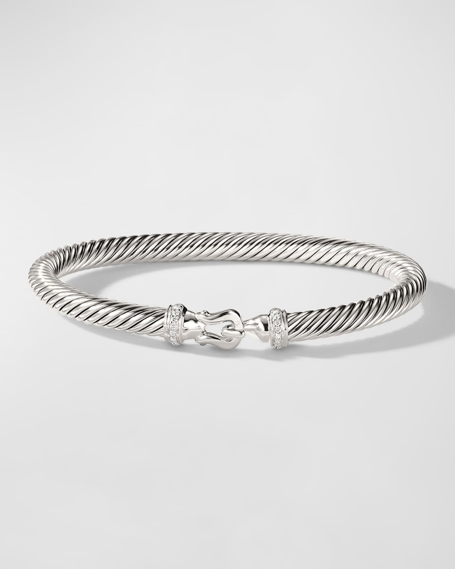 Cable Buckle Bracelet in Silver with Diamonds, 5mm | Neiman Marcus