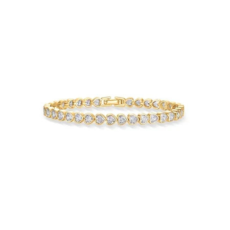 PAVOI 14K Yellow Gold Plated Simulated Diamonds Bezel Set Tennis Bracelets for Women - Cubic Zirconia Stones Valentines Love Heart Statement Bride Gold Bracelet Stack - Size 6.5" C113 | Walmart (US)
