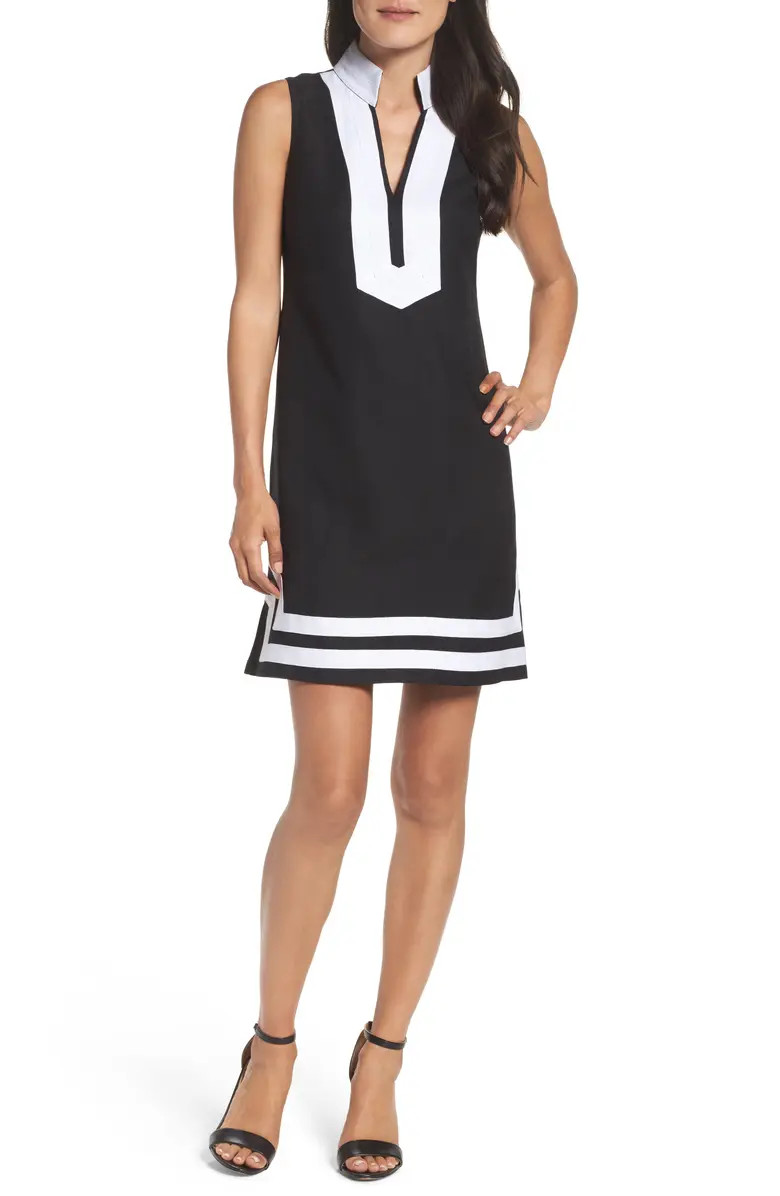 Mandarin Collar Linen Blend Sheath Dress | Nordstrom