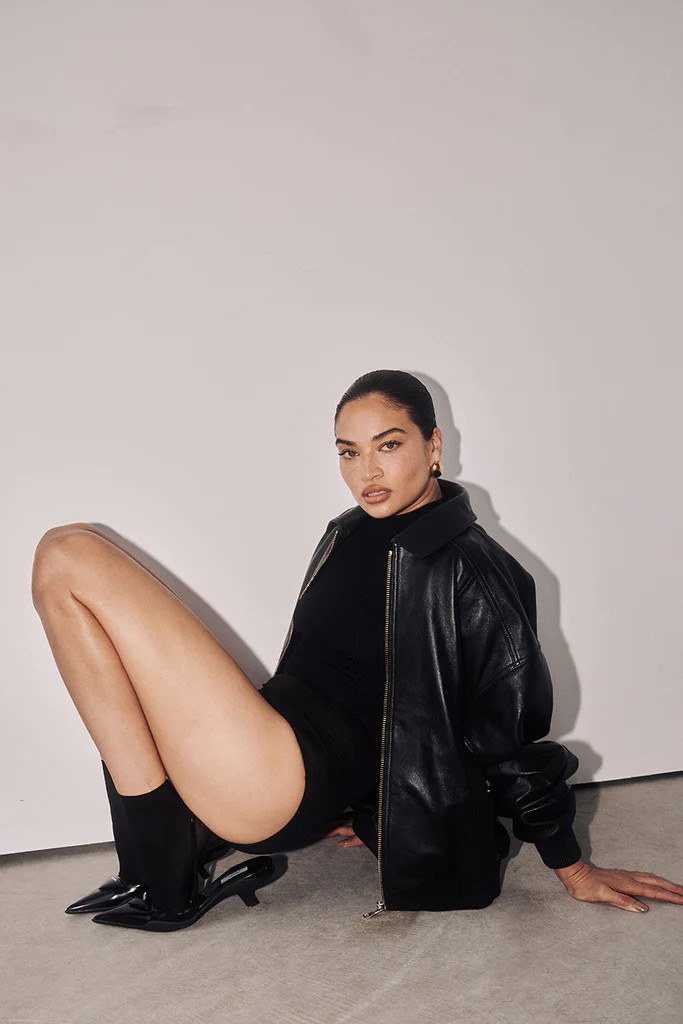 HUTTON BLACK LEATHER BOMBER JACKET | DISSH