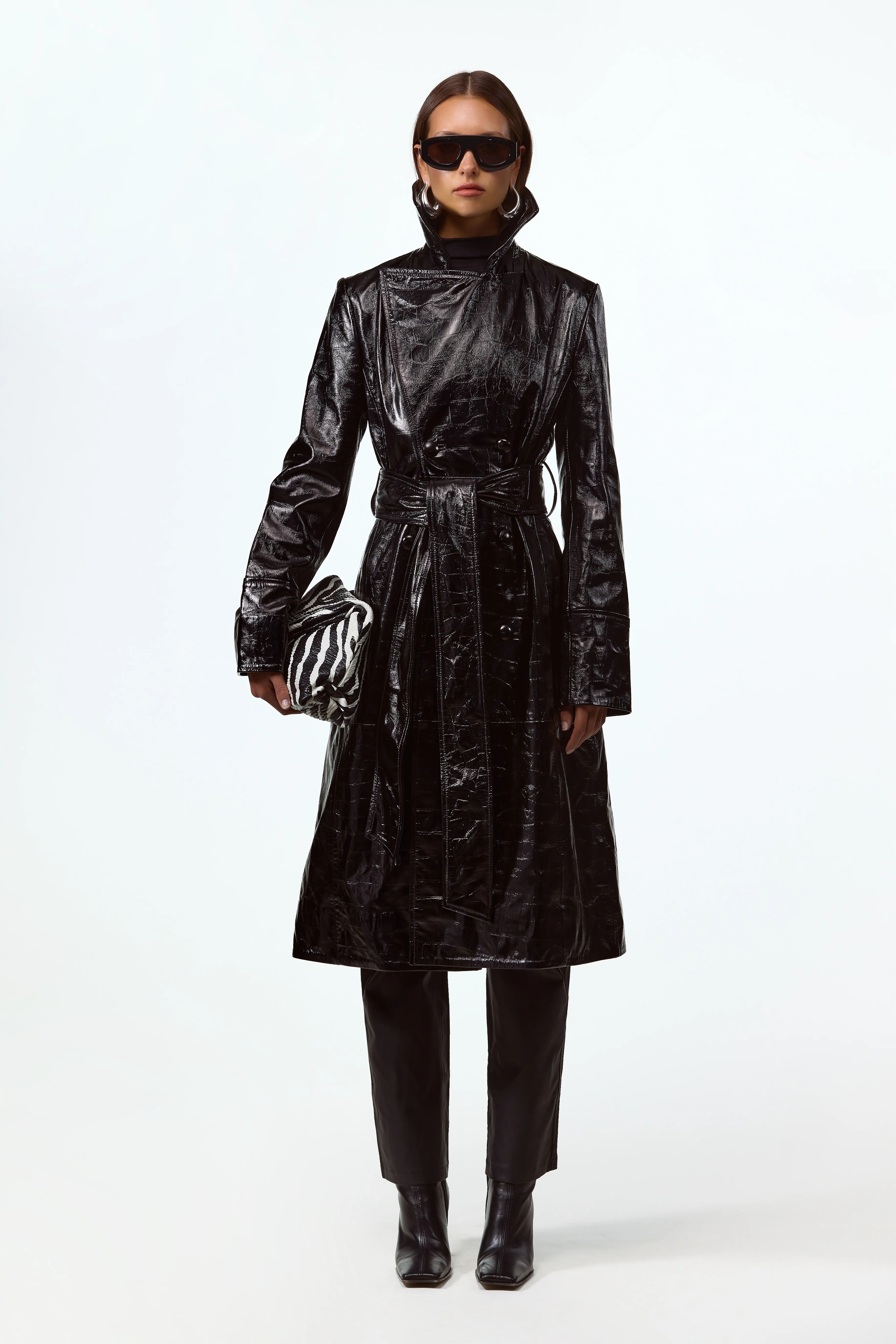 The Leather Trench (Black) L / Black | SAME