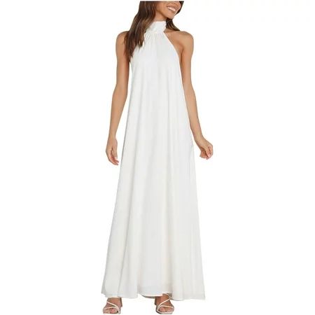 White Flowy Dress Cut Out Dresses Women Clothing Summer Halter Dress A Line Dresses For Women Backle | Walmart (US)