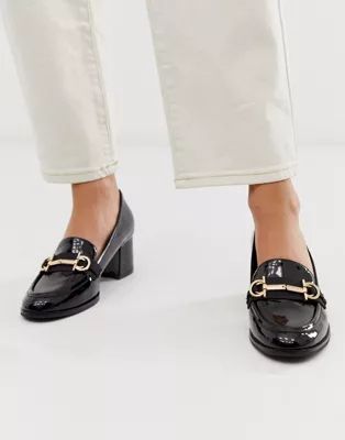 ASOS DESIGN Stirrup mid-heeled loafers in black patent | ASOS US