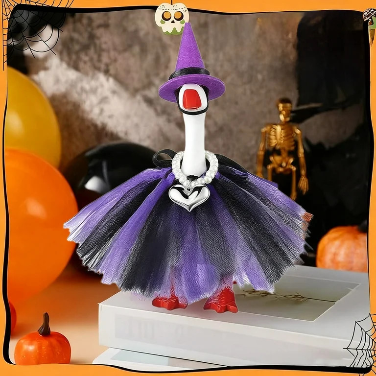 Fall White Goose Ornament with Witch Hat and Necklace, 7 Inch Tabletop Goose Accessory, Halloween... | Walmart (US)