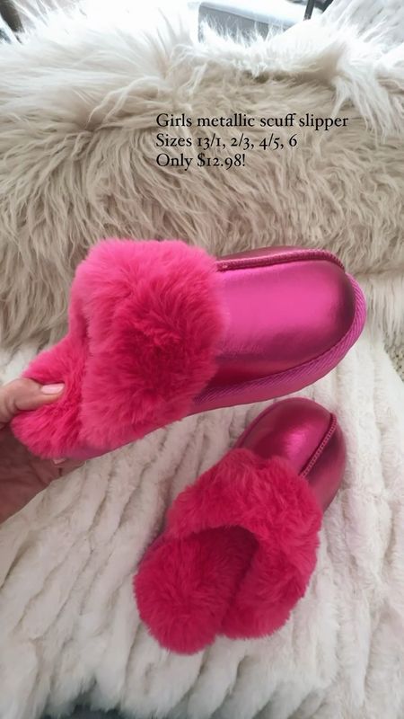 Girls metallic scuff slippers13/1-6 color pink. Also available in light pink and navy! Sparkle and shine in these indoor/outdoor slippers with memory foam! Only @walmartfashion

#LTKkids #LTKFind #LTKunder50