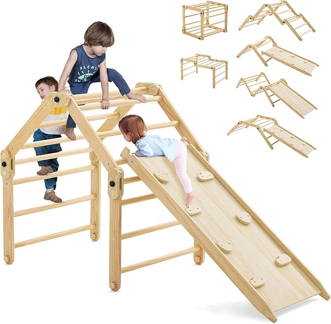 ZENSAC 16-in-1 Pikler Triangle Climber with 2-in-1 Ramp, Multifunctional Wooden Climbing Triangle... | Amazon (US)