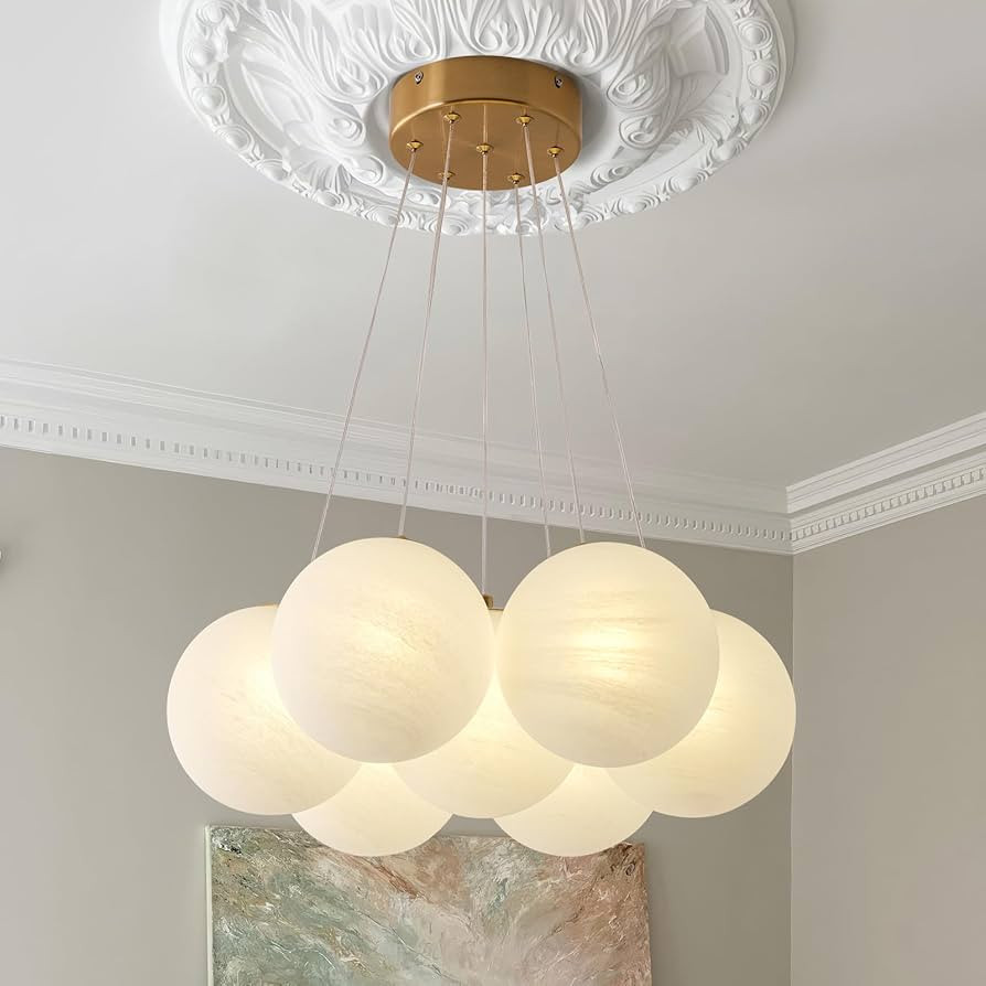 7-Lights Milk Glass Bubble Chandeliers Lighting, Modern Nordic Large Globe Chandelier Mid-Century... | Amazon (US)