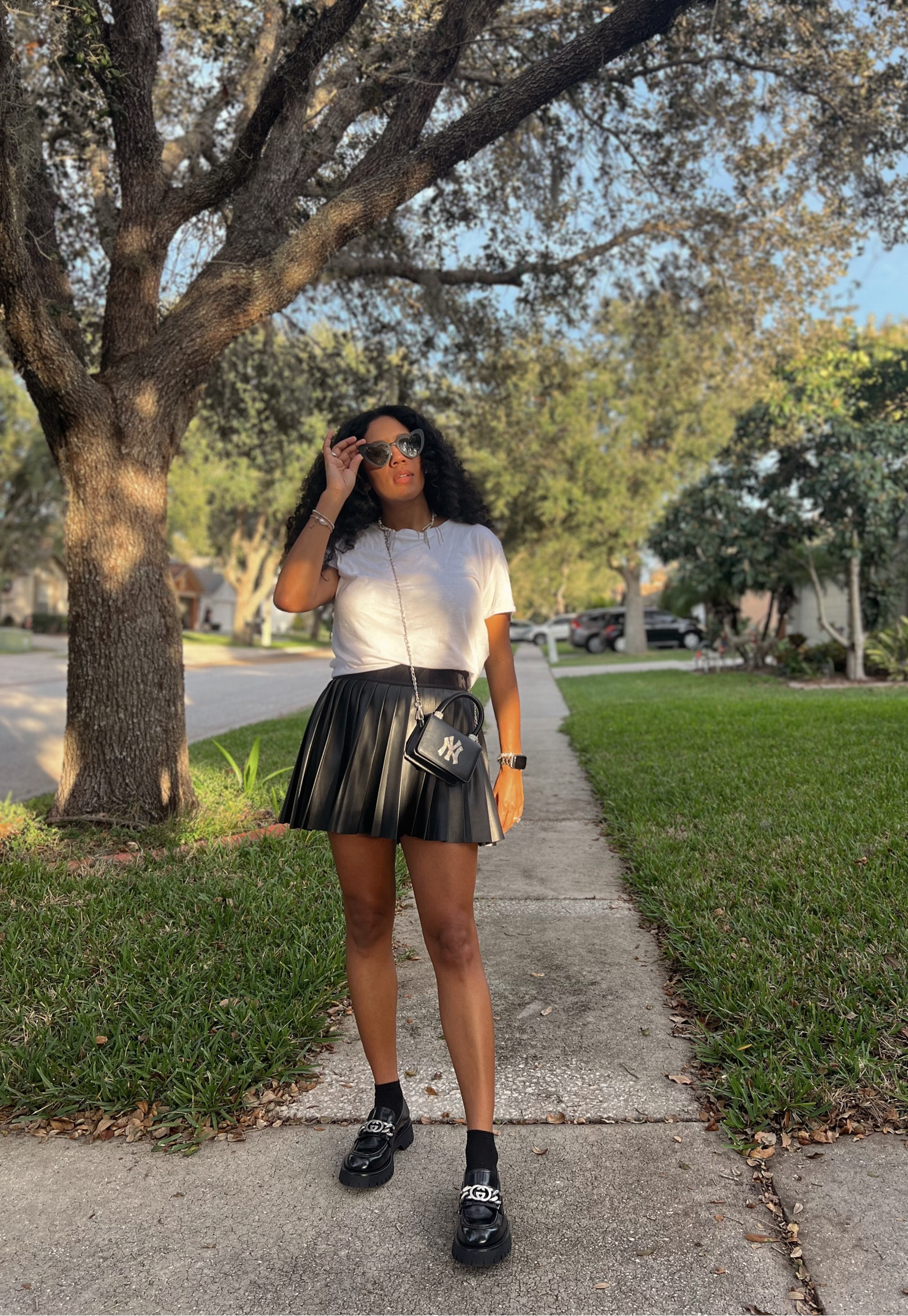 Love a faux  leather skirt! 

T-shirt: Zara
Skirt: Adidas x Ivy Park
Socks: Old H&M
Shoes: Gucci 
Bag: Thirteen  Crosby 

#LTKshoecrush #LTKstyletip