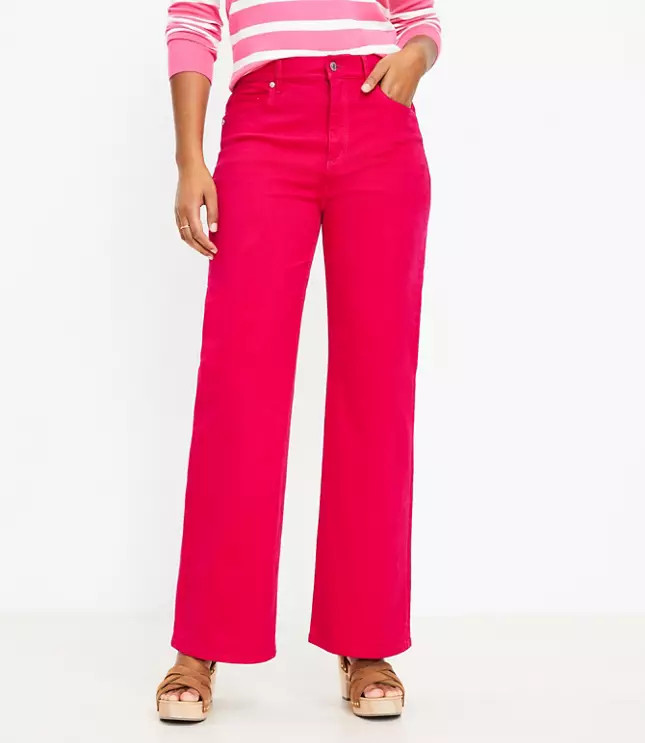High Rise Wide Leg Jeans in Magenta Kiss | LOFT