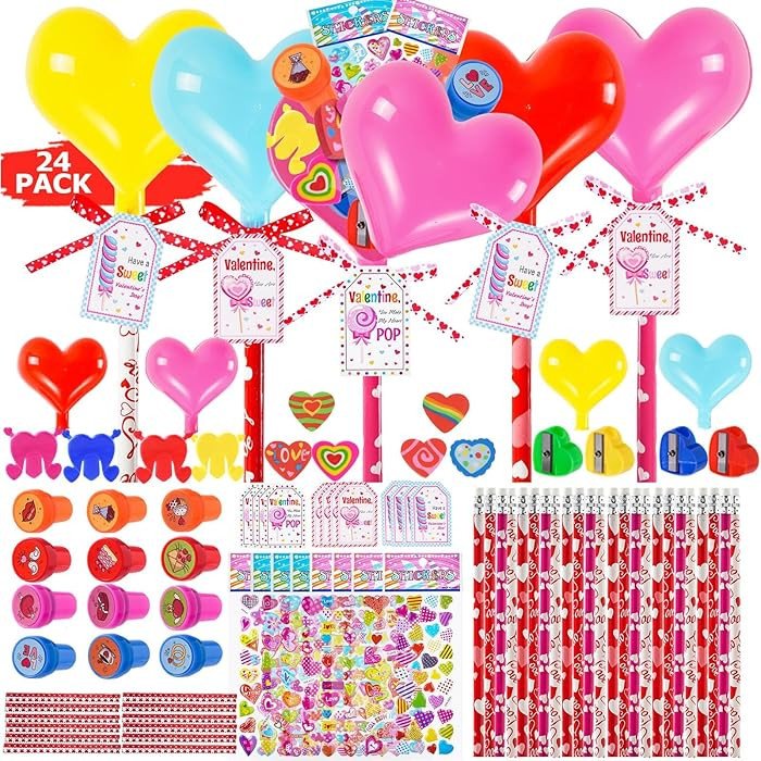 216pcs Stationery Set Valentines Day Gifts for Kids Classroom Exchange with Heart-Shaped Lollipop... | Amazon (US)