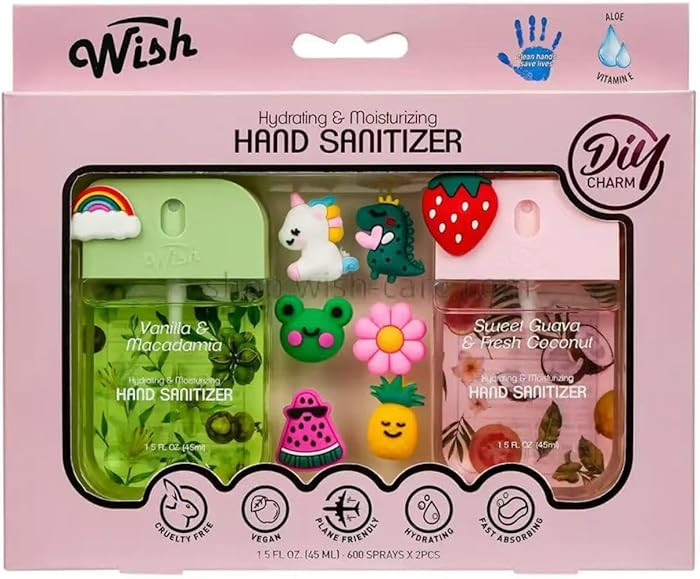 Wish Diy Charm Hand Sanitizer Spary Travel Size Spray 2-Pack Gift Box 1.5 FL OZ (45ML) Each, Drag... | Amazon (US)