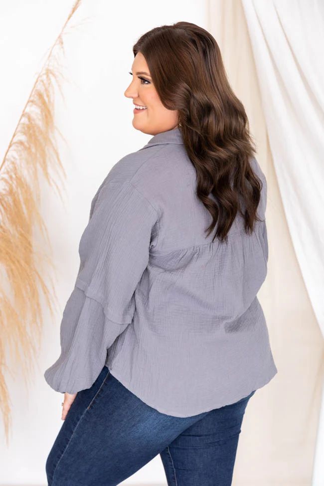 My Only Dedication Blue Balloon Sleeve Blouse | The Pink Lily Boutique