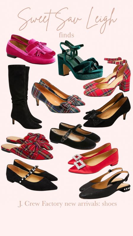 J. Crew Factory new arrivals: shoes! | mules, Mary janes, knee high boots, holiday shoes, Christmas shoes, tartan shoes, velvet shoes, loafers, winter shoes, fall shoes 

#LTKshoecrush #LTKHoliday #LTKSeasonal