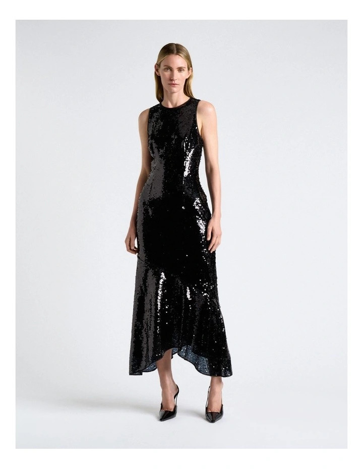 Sequin Shaped Midi Dress in Black | Myer