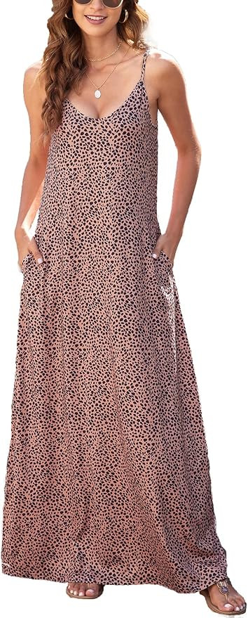 OURS Women's Summer Casual Floral Printed Bohemian Spaghetti Strap Floral Long Maxi Dress with Po... | Amazon (US)
