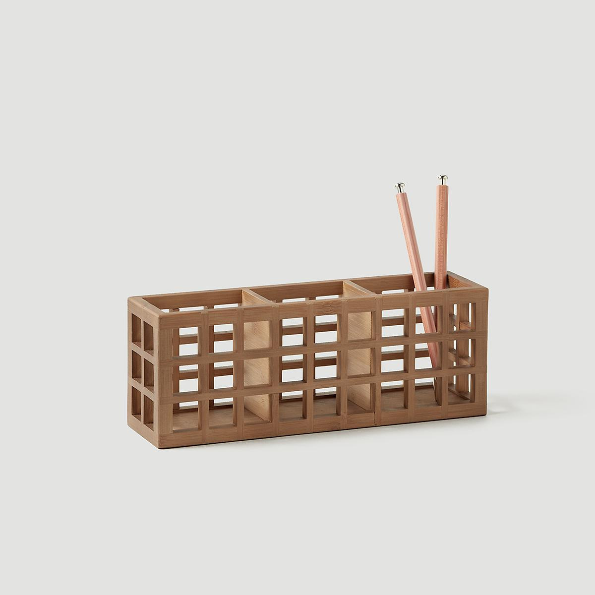 Marie Kondo Shoji Bamboo 3-Section Pen Organizer Kocha Brown | The Container Store