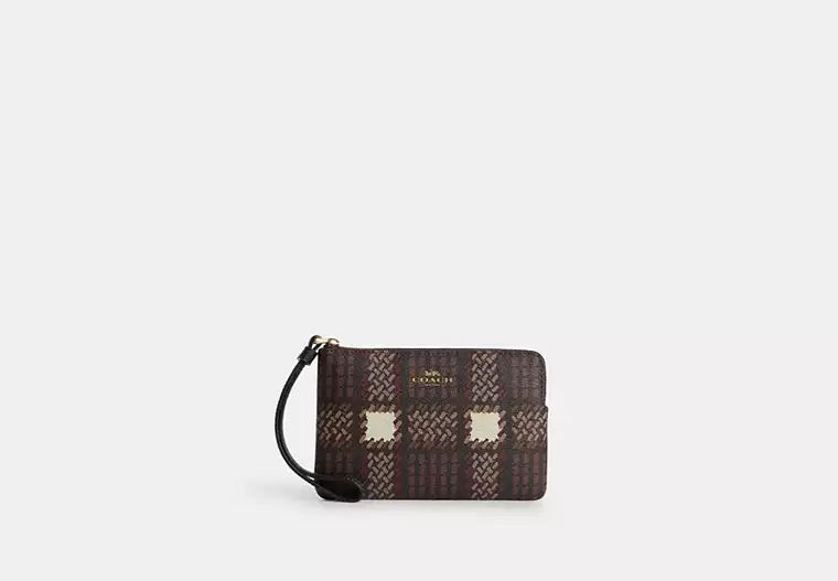 Corner Zip Wristlet With Brushed Plaid Print | Coach Outlet