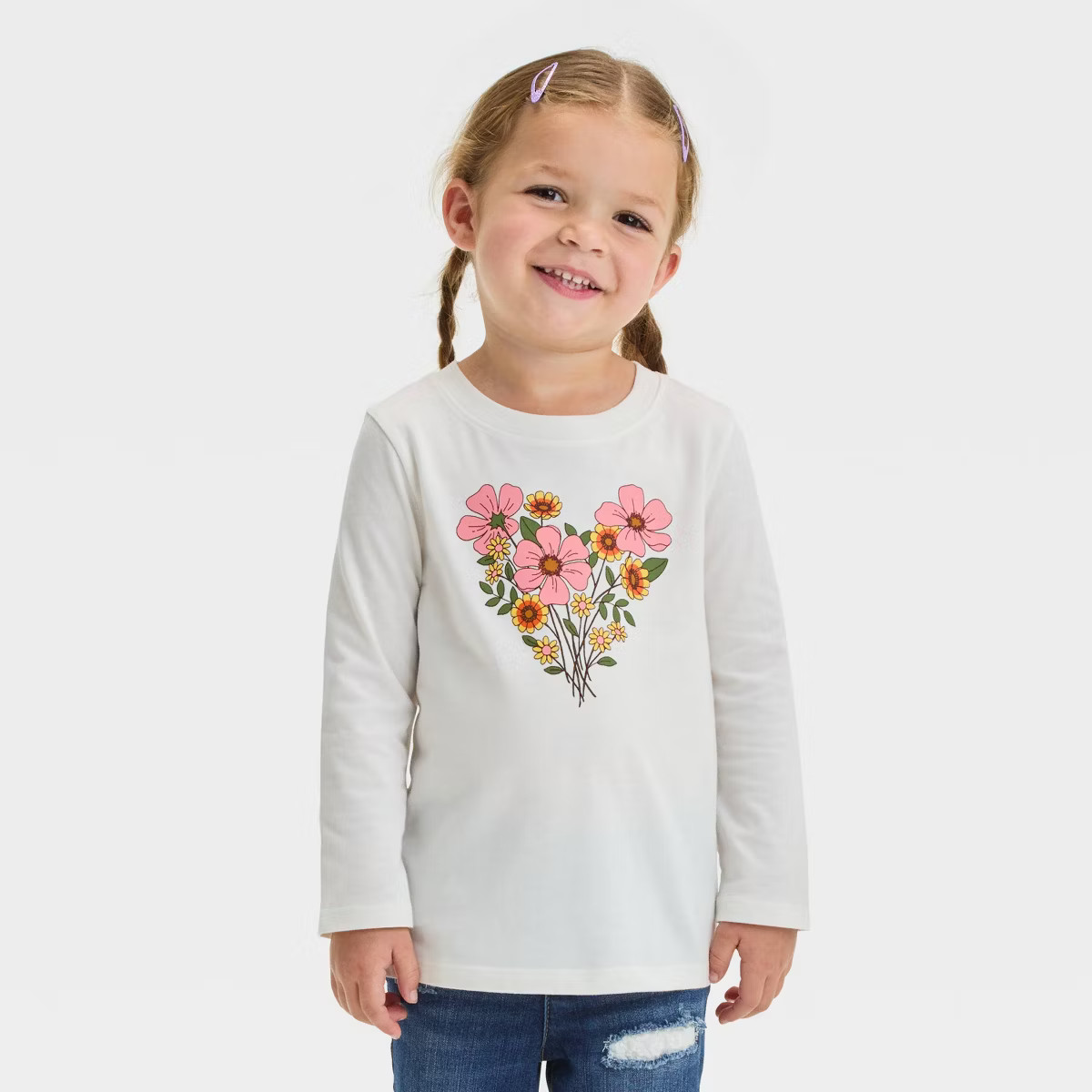 Toddler Girls' Long Sleeve Floral Graphic T-Shirt - Cat & Jack™ Cream | Target