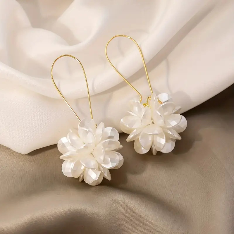 White Flower Ball Design Elegant Cluster Earrings Alloy - Temu | Temu Affiliate Program