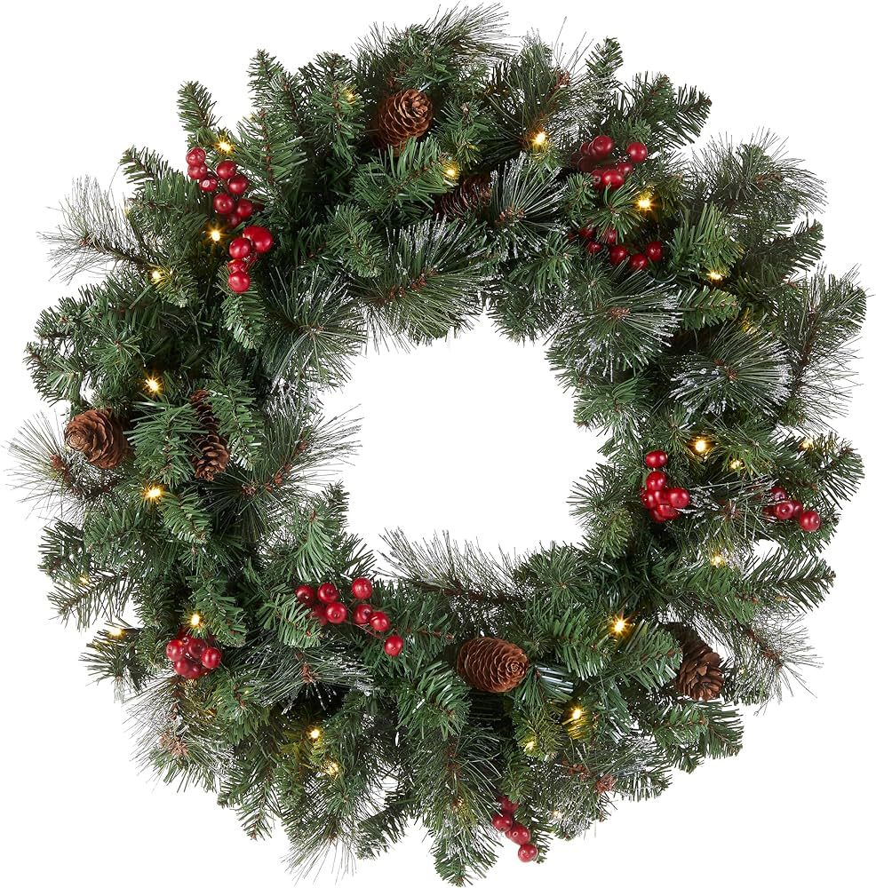 National Tree Company Pre-Lit Artificial Christmas Wreath, Green, Crestwood Spruce, White Lights, De | Amazon (US)