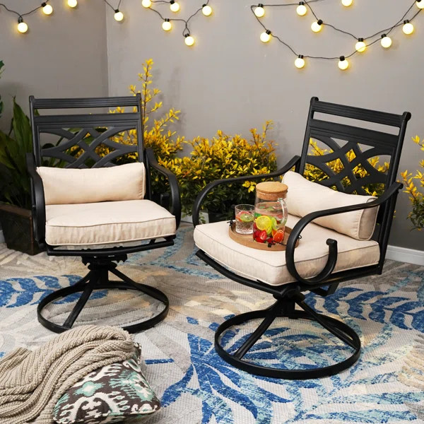 Aletse Swivel Patio Dining Armchair with Cushion (Set of 2) | Wayfair North America