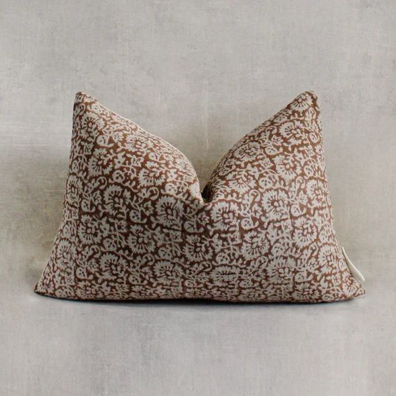 TONIA Indian Hand Block Linen Lumbar Pillow Cover - Etsy | Etsy (US)