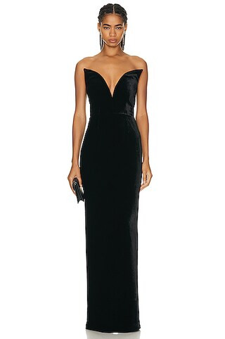 Roland Mouret Strapless Velvet Gown in Black | FWRD | FWRD 
