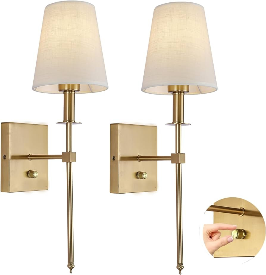 Dimmable Wall Sconces Set of 2, Gold Bathroom Vanity Lighting Fixtures, Modern Gold Wall Light wi... | Amazon (US)
