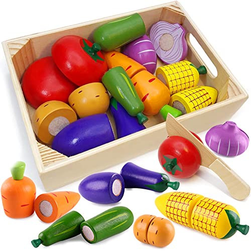 Wooden Play Food for Kids Kitchen Toys for Toddlers Cutting Pretend Toy Food Wooden Fruits Vegetables Gift for Boys Girls Educational Toys | Amazon (US)