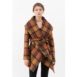 Plaid Pattern Rabato Coat in Caramel | Chicwish
