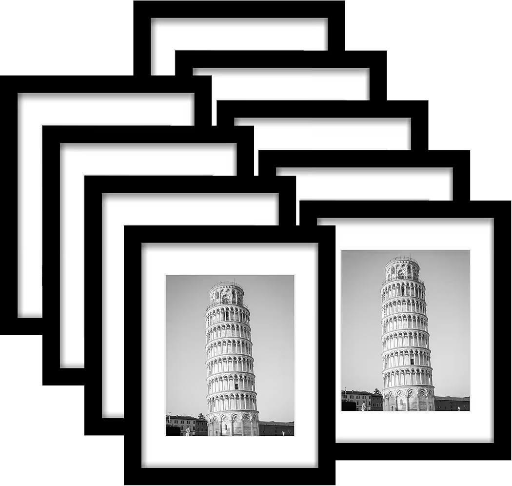Wiscet 11x14 Picture Frame Set of 9, Display Pictures 8x10 with Mat or 11x14 Without Mat, Photo F... | Amazon (US)