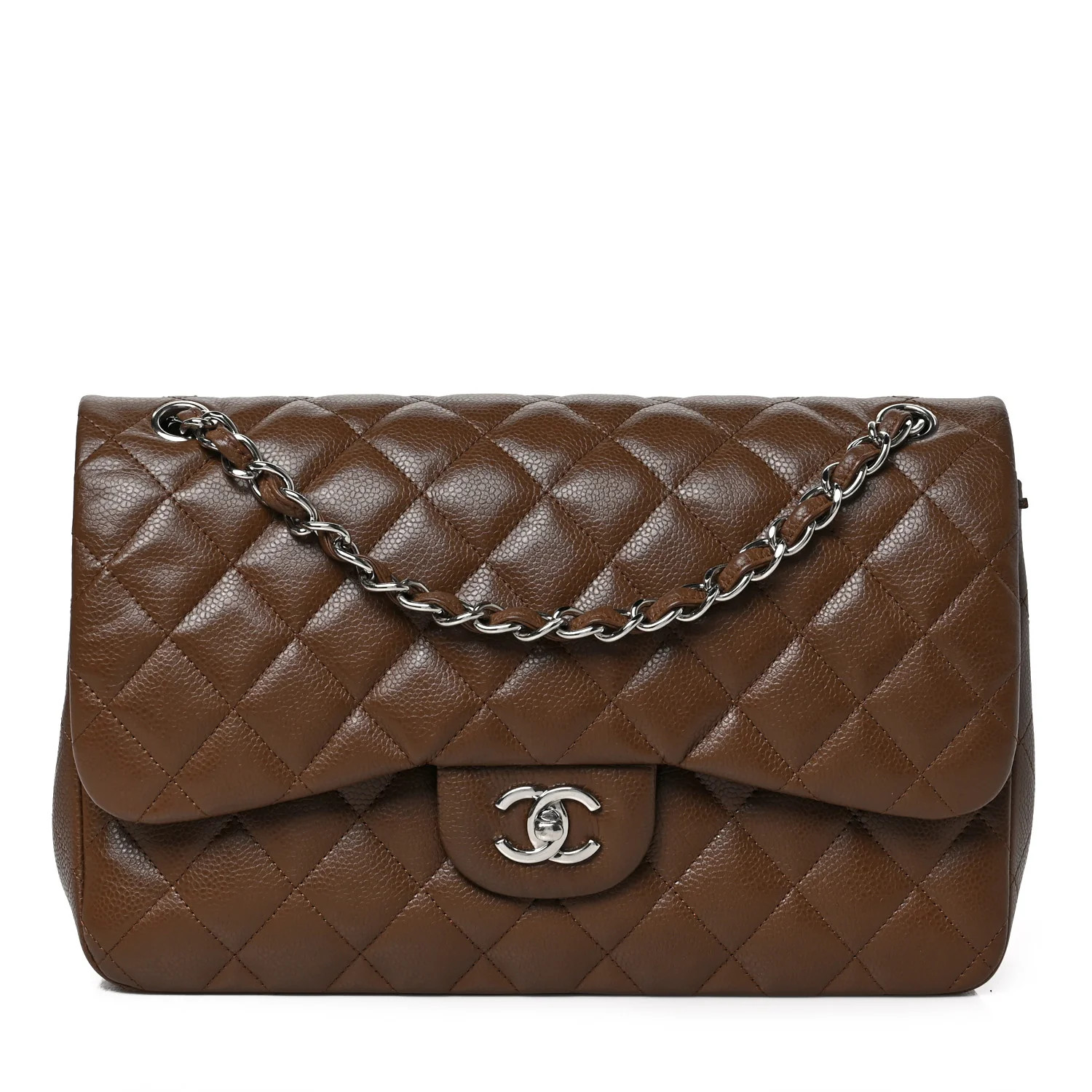 Caviar Quilted Jumbo Double Flap Brown | FASHIONPHILE (US)