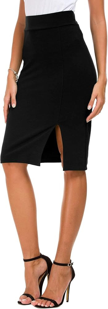 Urban Coco Women's Knee Length Stretch Pencil Skirt High Waisted Bodycon Midi Straight Skirt | Amazon (US)
