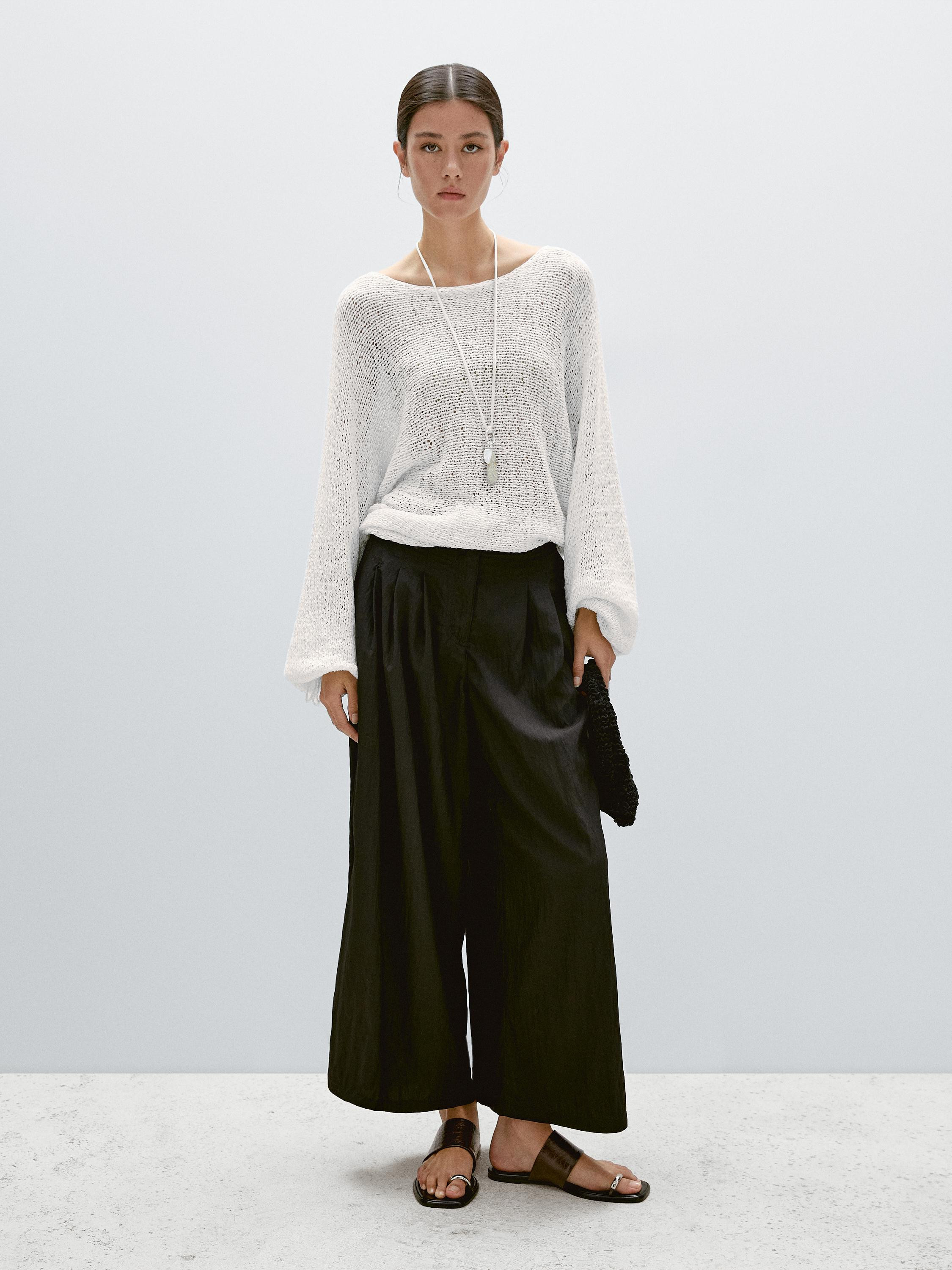 Balloon sleeve sweater with bows | Massimo Dutti UK