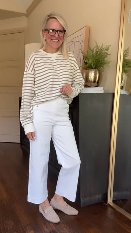 This Spanx air essentials crew in Fawn Stripe is everything I hope it’d be. Love a good strip and you cannot beat this comfy fabric!!!

Use code CSWANSONXSPANX for 10% off!! 

Wearing small too
Medium wide leg white pants 

#LTKover40 #LTKstyletip #LTKfamily