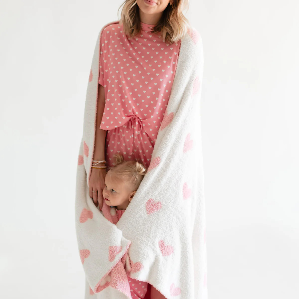 Adult Plush Throw Blanket in Pink Hearts | Silks Design